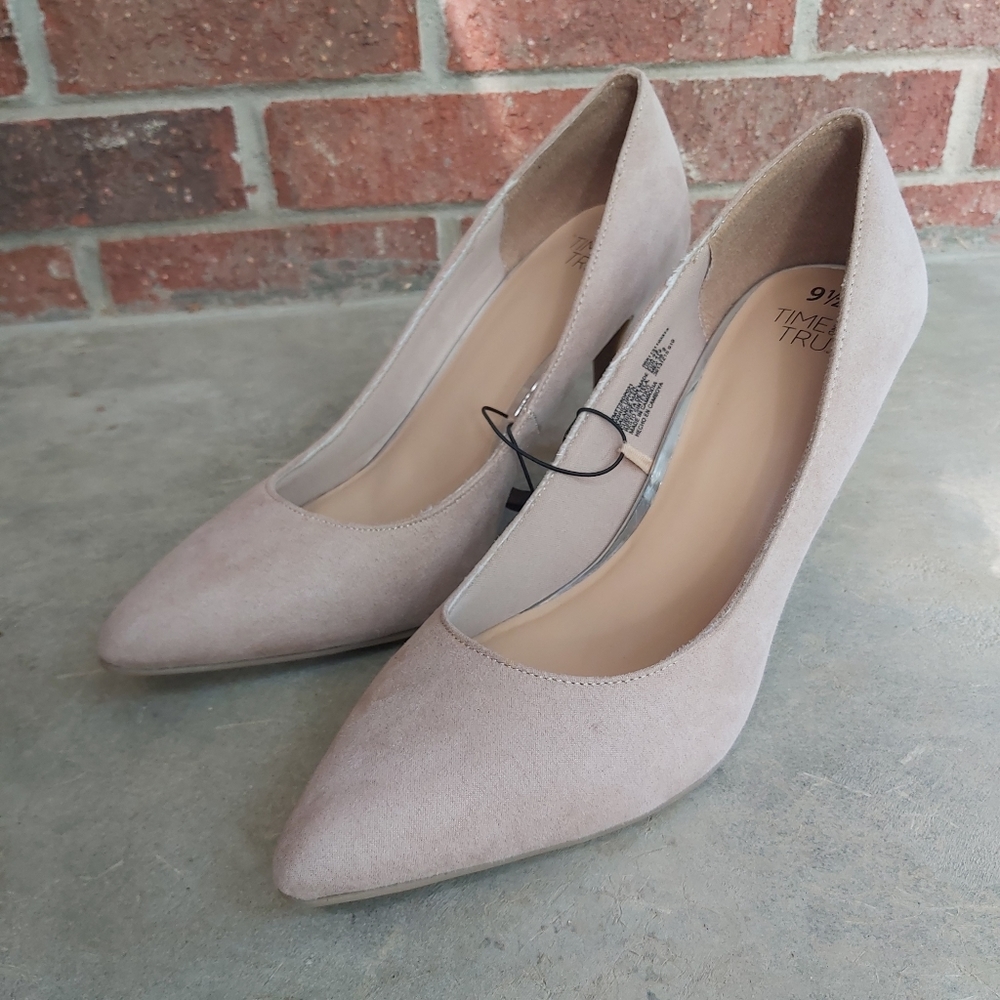 Time and Tru Nude Suede Point Toe Heel